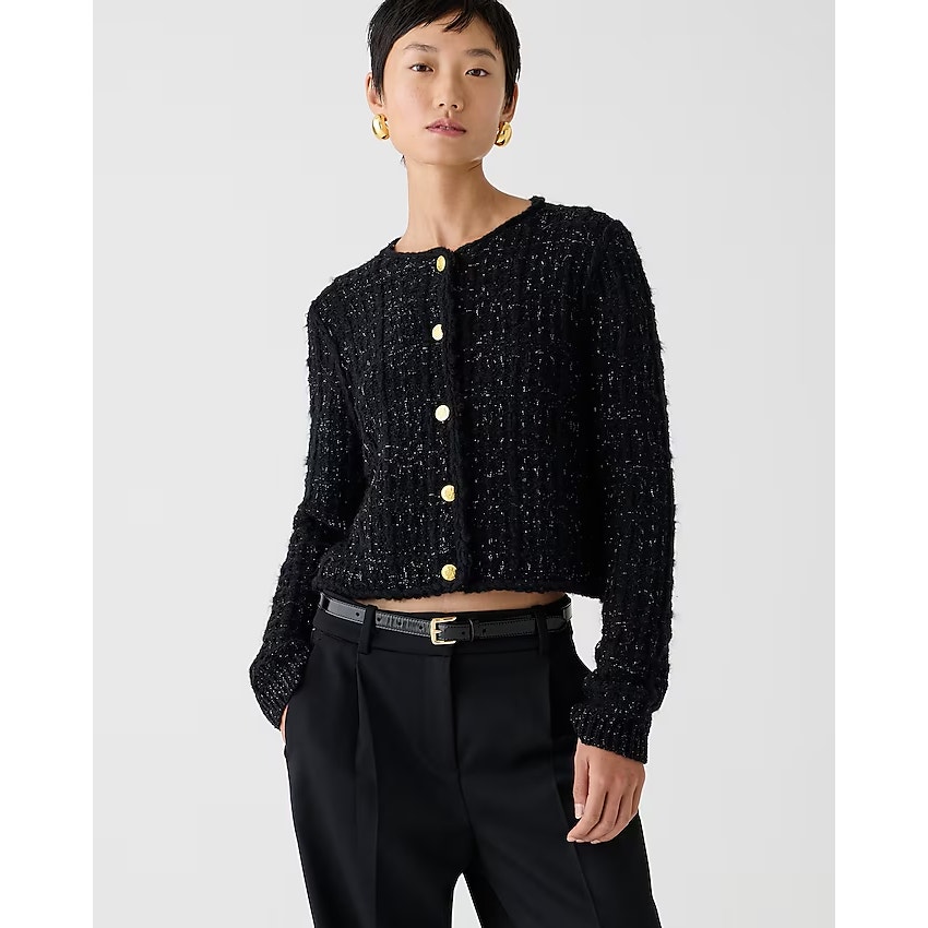J.Crew Womens Plaid Lady Jacket Textured Lurex Metallic Threads Black Medium